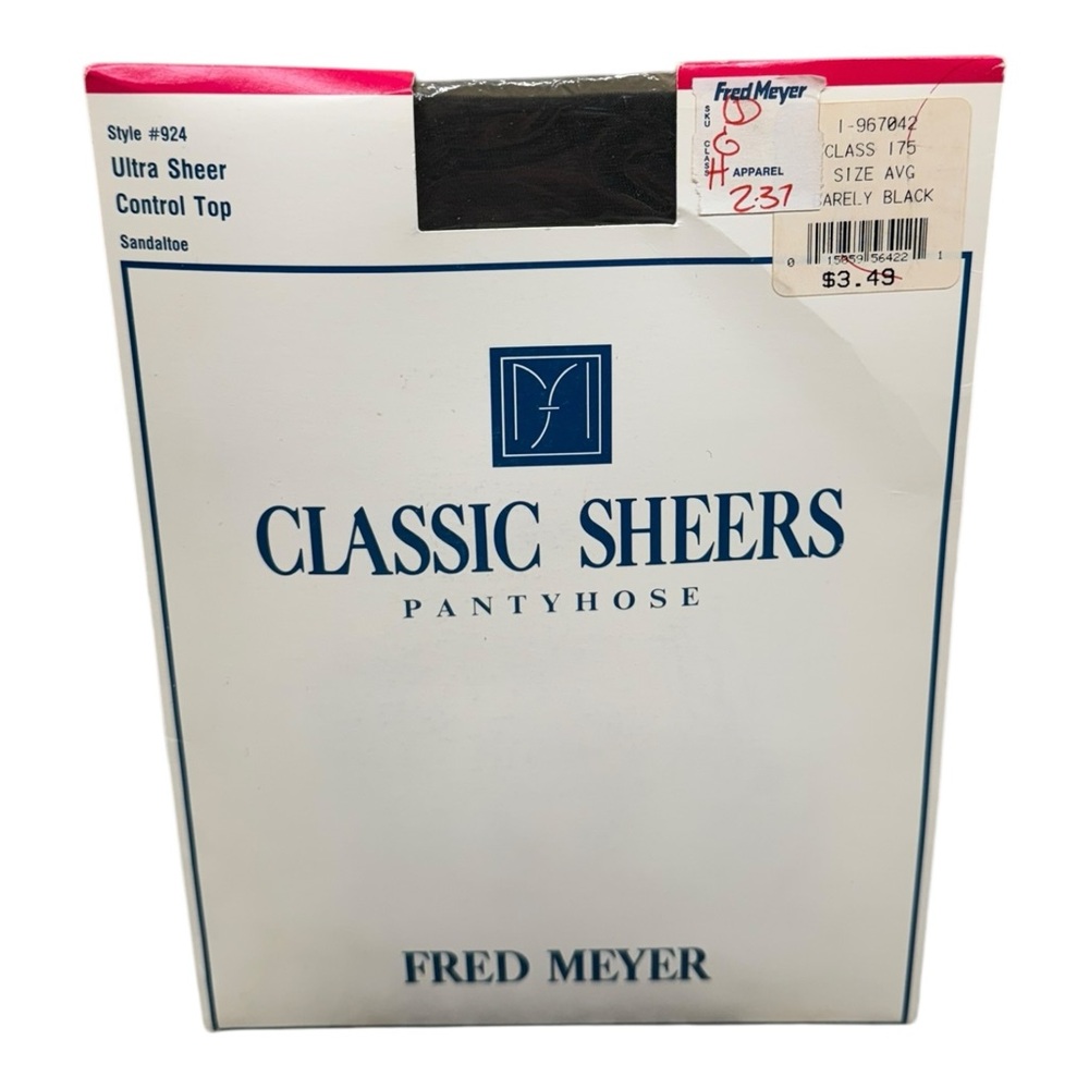Fred Meyer Classic Sheers Pantyhose 100% Nylon Ultra Sheer Average Barely Black